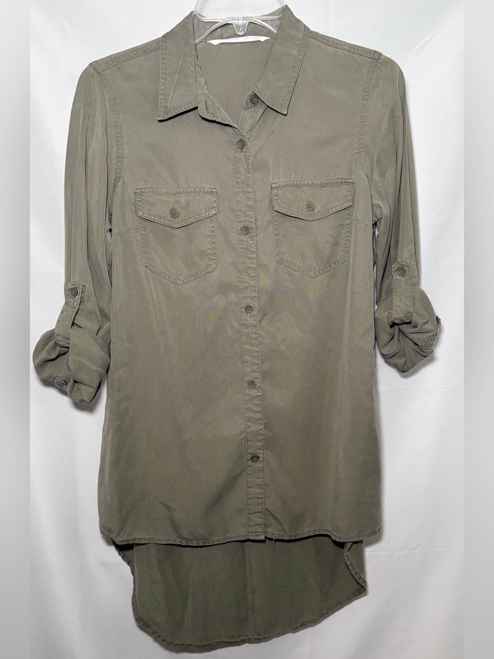 Given Kale Olive Green Button Down Blouse Size Small